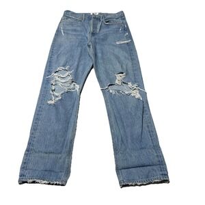 Agolde Light Blue Distressed Cropped Straight Jeans